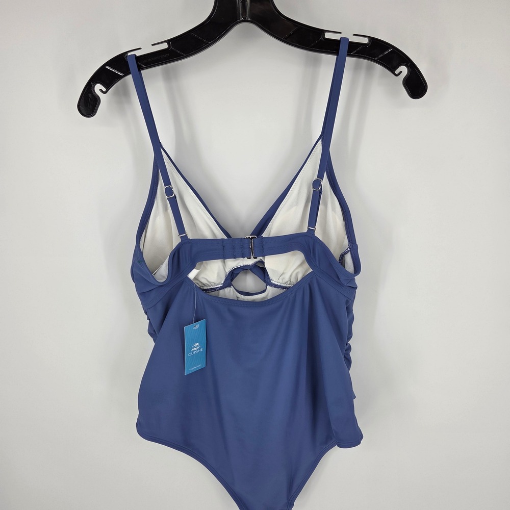 NWT CUPSHIE Blue Ruched Twist Front Cutout One Piece Swimsuit Women Size L - Picture 3 of 8